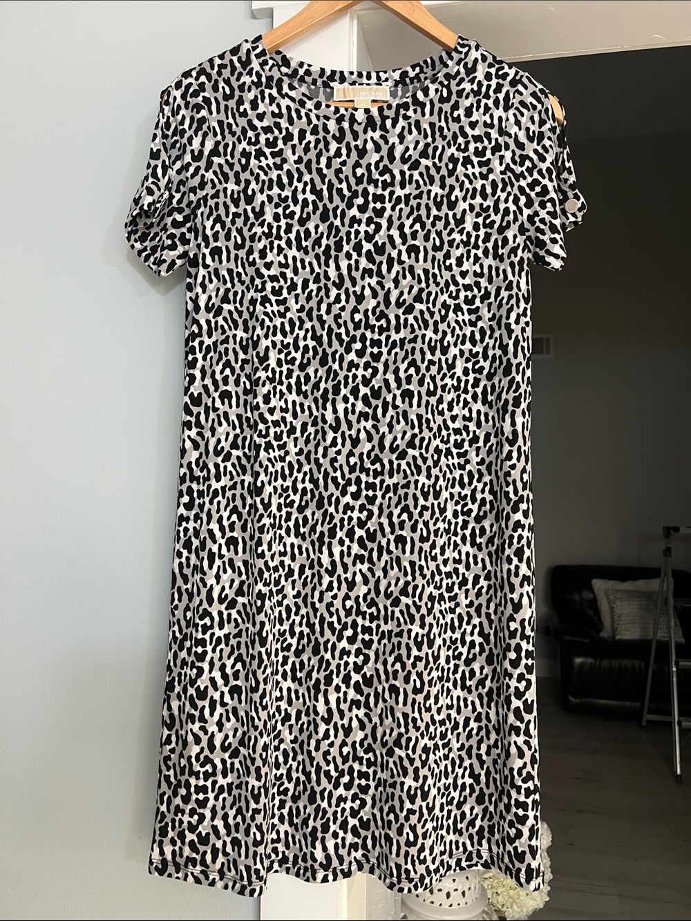 Michael Kors Black and White Leopard-Print Mini Dress size XS